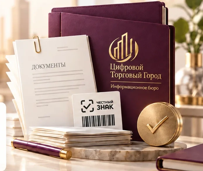 Бордовая фирменная папка информационного бюро, документы, знак маркировки и золотая эмблема